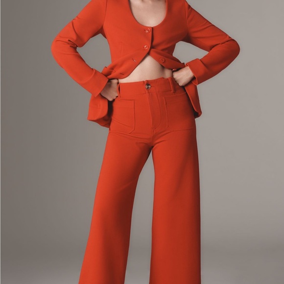 Maeve Pants - Colette knit crop wide leg pants in a Tomato Hue
